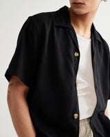 wax london men's Curzon - Black Lyocell Twill Short-Sleeve Shirt