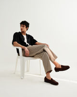 wax london men's Curzon - Black Lyocell Twill Short-Sleeve Shirt