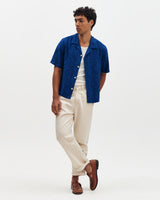 wax london men's Curzon - Blue Jacquard Viscose Short-Sleeve Shirt