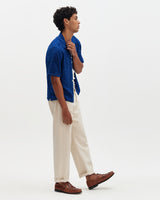 wax london men's Curzon - Blue Jacquard Viscose Short-Sleeve Shirt