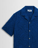 wax london men's Curzon - Blue Jacquard Viscose Short-Sleeve Shirt