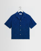 wax london men's Curzon - Blue Jacquard Viscose Short-Sleeve Shirt