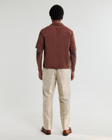 wax london men's Curzon - Brown Lyocell Twill Short-Sleeve Shirt