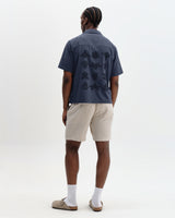 wax london men's Curzon - Navy Grid Applique Short-Sleeve Shirt