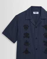 wax london men's Curzon - Navy Grid Applique Short-Sleeve Shirt