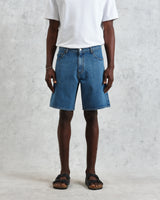 wax london men's Dalston - Mid-Blue Denim Shorts