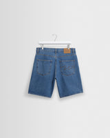 wax london men's Dalston - Mid-Blue Denim Shorts