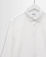 wax london men's Dartford - White Dobby Stripe Organic Cotton Shirt