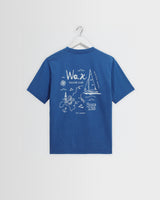 wax london men's Dean - Blue And Ecru Sailing Map Print T-Shirt