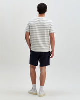 wax london men's Dean - Ecru And Blue Stitch Stripe Organic Cotton T-Shirt