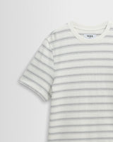 wax london men's Dean - Ecru And Blue Stitch Stripe Organic Cotton T-Shirt