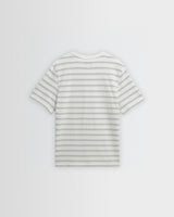 wax london men's Dean - Ecru And Blue Stitch Stripe Organic Cotton T-Shirt