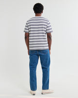 wax london men's Dean - Ecru And Navy Textured Stripe Organic Cotton T-Shirt