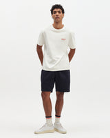 wax london men's Dean - Ecru And Rust Grid Embroidered T-Shirt