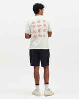 wax london men's Dean - Ecru And Rust Grid Embroidered T-Shirt