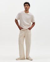 wax london men's Dean - Ecru And Rust Stitch Stripe Organic Cotton T-Shirt