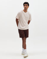 wax london men's Dean - Ecru And Rust Stitch Stripe Organic Cotton T-Shirt