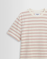 wax london men's Dean - Ecru And Rust Stitch Stripe Organic Cotton T-Shirt