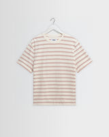 wax london men's Dean - Ecru And Rust Stitch Stripe Organic Cotton T-Shirt