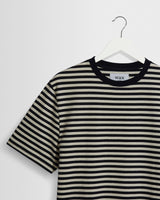 wax london men's Dean - Navy And Ecru Striped Textured Organic Cotton T-Shirt