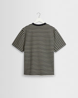 wax london men's Dean - Navy And Ecru Striped Textured Organic Cotton T-Shirt