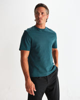 wax london men's Dean - Teal Textured Organic Cotton T-Shirt