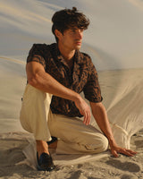 wax london men's Didcot - Black And Brown Floral Viscose Short-Sleeve Shirt