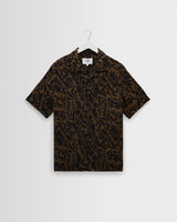 wax london men's Didcot - Black And Brown Floral Viscose Short-Sleeve Shirt