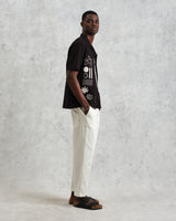 wax london men's Didcot - Black And Ecru Abstract Applique Short-Sleeve Shirt