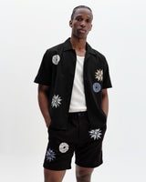 wax london men's Didcot - Black And Multicolour Round Applique Short-Sleeve Shirt