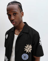 wax london men's Didcot - Black And Multicolour Round Applique Short-Sleeve Shirt