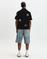 wax london men's Didcot - Black And Multicolour Round Applique Short-Sleeve Shirt
