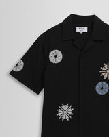 wax london men's Didcot - Black And Multicolour Round Applique Short-Sleeve Shirt