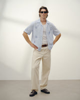wax london men's Didcot - Blue And Ecru Doodle Seersucker Short-Sleeve Shirt