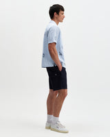 wax london men's Didcot - Blue And Ecru Doodle Seersucker Short-Sleeve Shirt