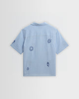 wax london men's Didcot - Blue And Ecru Doodle Seersucker Short-Sleeve Shirt