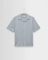 wax london men's Didcot - Blue Double-Weave Seersucker Short-Sleeve Shirt