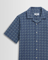 wax london men's Didcot - Blue Tile Print Short-Sleeve Shirt