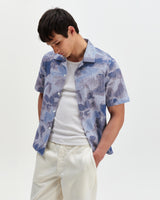 wax london men's Didcot - Blue Watercolour Print Short-Sleeve Shirt