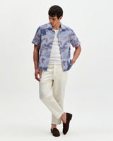 wax london men's Didcot - Blue Watercolour Print Short-Sleeve Shirt
