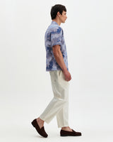 wax london men's Didcot - Blue Watercolour Print Short-Sleeve Shirt