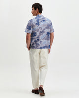 wax london men's Didcot - Blue Watercolour Print Short-Sleeve Shirt