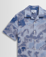 wax london men's Didcot - Blue Watercolour Print Short-Sleeve Shirt