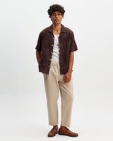 wax london men's Didcot - Brown Flower Embroidered Short-Sleeve Shirt