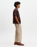 wax london men's Didcot - Brown Flower Embroidered Short-Sleeve Shirt