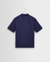 wax london men's Didcot - Dark Blue Double-Weave Seersucker Short-Sleeve Shirt