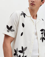 wax london men's Didcot - Ecru And Black Bloom Applique Short-Sleeve Shirt