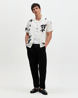 wax london men's Didcot - Ecru And Black Bloom Applique Short-Sleeve Shirt