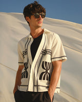 wax london men's Didcot - Ecru And Black Border Applique Short-Sleeve Shirt