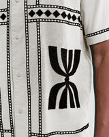 wax london men's Didcot - Ecru And Black Border Applique Short-Sleeve Shirt